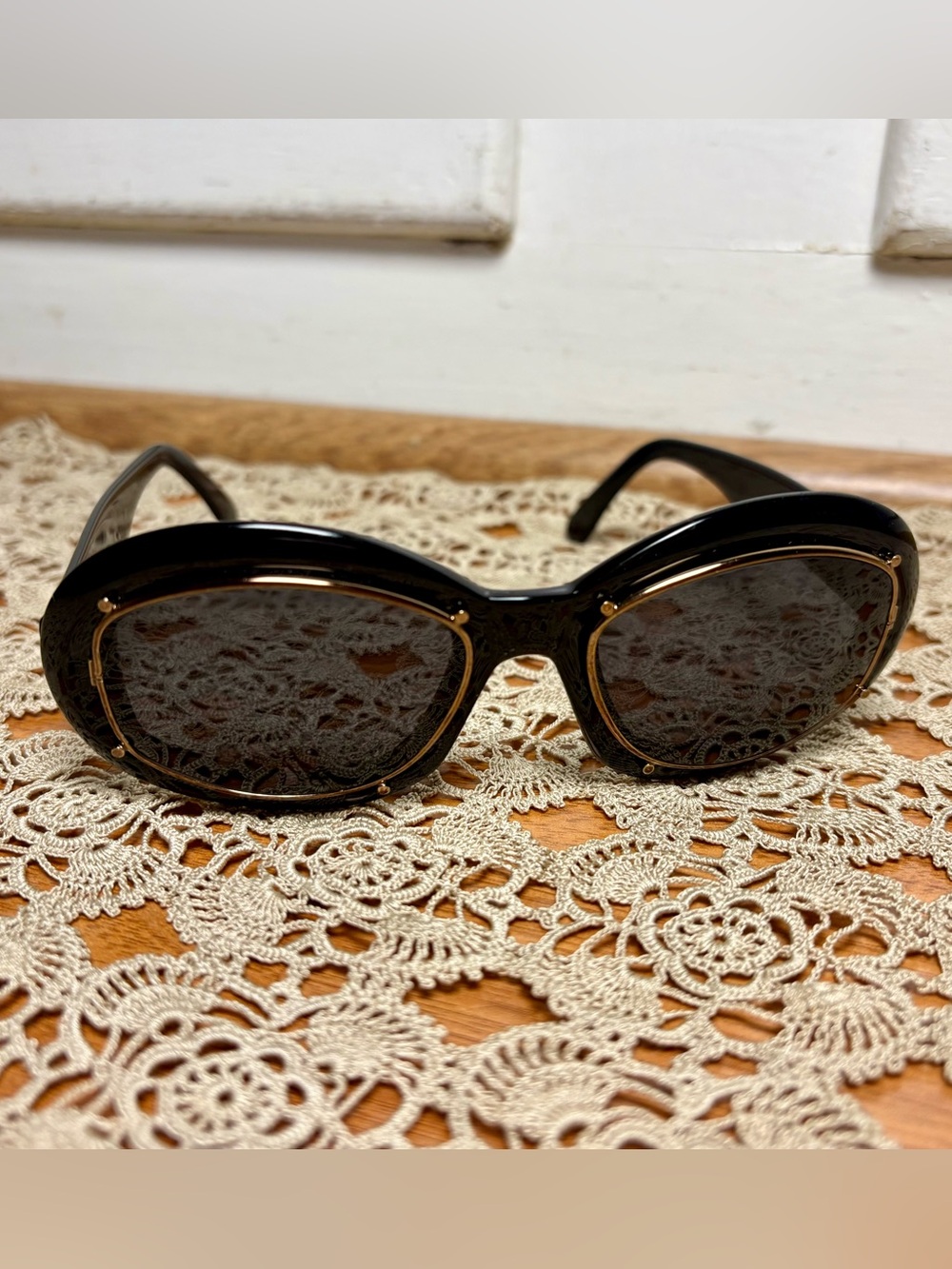 Vintage 90s Robert La Roche Vienne Black Gold Frame SteamPunk Oval Sunglasses